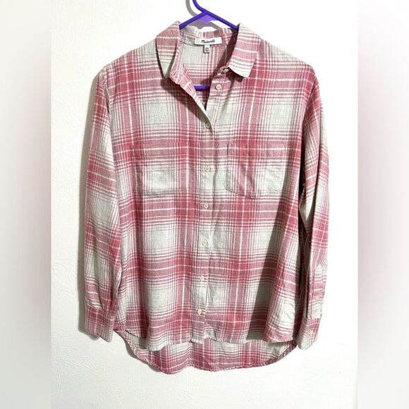 Madewell oversized flannel Sunday Shirt in Pink Plaid with pockets, size XXS - Picture 1 of 10